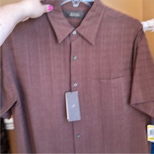 Tasso Elba Brown Casual Button Down Shirt